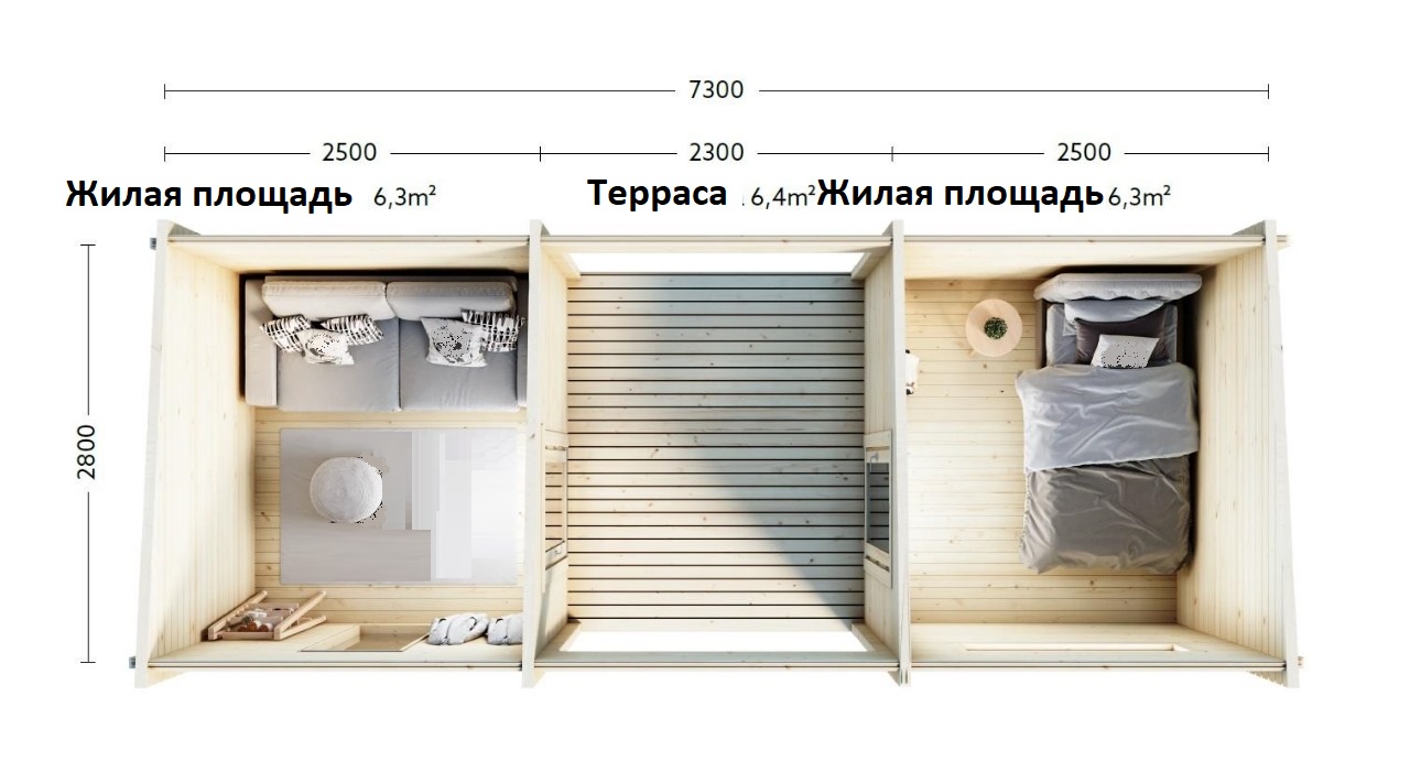 Мини дома из клееного бруса Чайка 20 м2